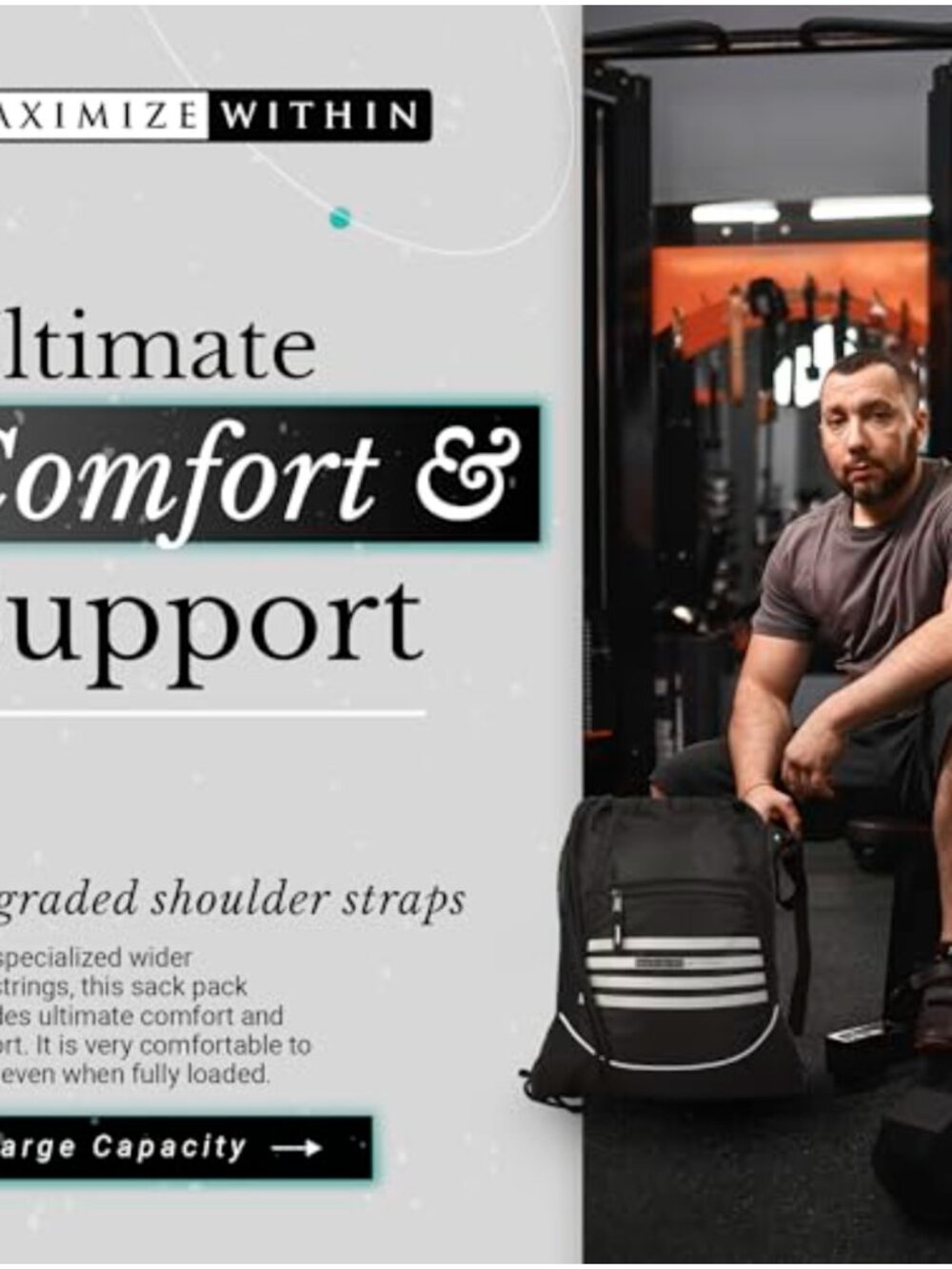 Water-Resistant Drawstring Sackpack Lightweight Gym Backpack Mesh Pockets - Picture 5 of 6